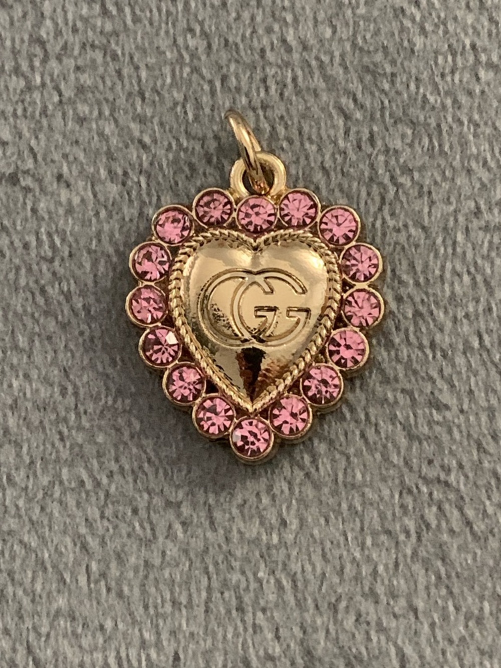 Upcycled Gold Heart Pendant with Pink Crystal Halo